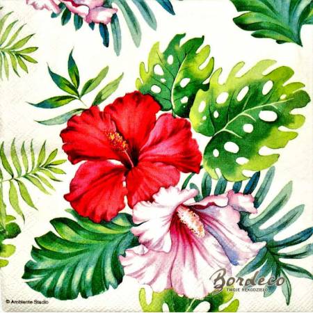 Serwetka decoupage firmy AMBIENTE hibiskusy 33x33cm